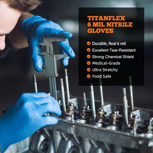Miniatura 8 de TitanFlex Nitrile Exam Gloves, Blue, 6-mil, Heavy Duty Nitrile Gloves, Mechanic Disposable Gloves, Latex Free, Powder Free azul(xxl 1000)