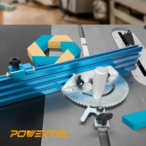Miniatura 7 de POWERTEC 71391 Sistema de calibre de inglete de precisión para sierra de mesa con 27 topes angulares y barra de inglete ranurada en T de 3/4" x 3/8