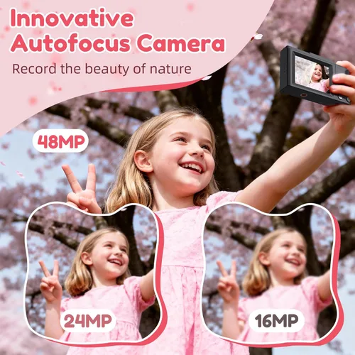 Miniatura 4 de Cámara digital, FHD 4K Cámara digital de apuntar y disparar con zoom de 16X antivibración, cámara pequeña compacta de 48 MP con tarjeta de 32 GB