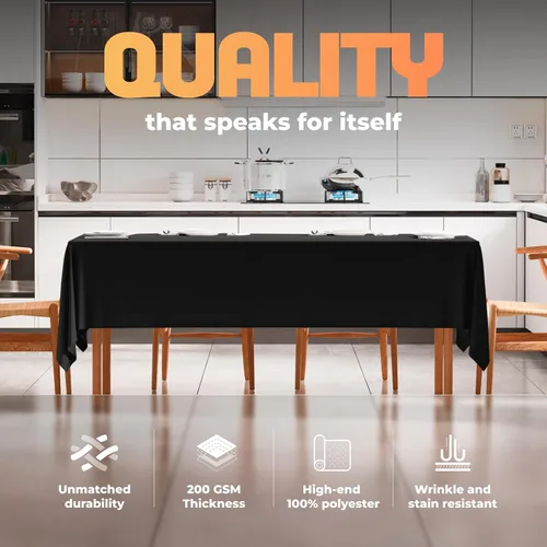 Miniatura 3 de White Classic WEALUXE Black Table Cloth for 6 Foot Rectangle Tables, 60x102 inches, Water, Stain and Wrinkle Resistant, 200 GSM Washable Poly Fabric