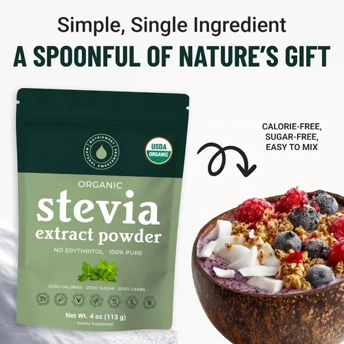 Miniatura 5 de Polvo de stevia orgánico, edulcorante de stevia 100% puro, 4 onzas, alternativa de azúcar de bajo índice glucémico, edulcorante en polvo