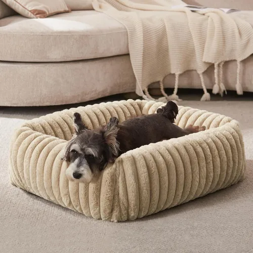 Miniatura 12 de FURTIME Cama para perros de tamaño mediano, cama ortopédica lavable para mascotas con funda extraíble, rectangular, suave, relajante, para Beige