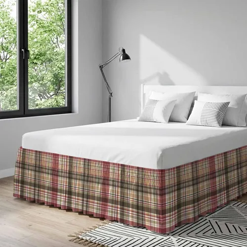 Miniatura 8 de Falda de cama vintage a cuadros, tamaño King de 18 pulgadas de caída, ajustable y elástica, plisada, con volantes de polvo de lujo para cama
