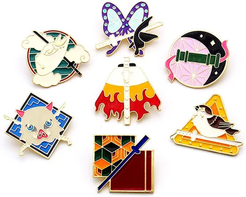 Miniatura 4 de MHTYYDS Demon Slayer Hashibira Inosuke Broche - Kimetsu No Yaiba - Colección de insignias de esmalte de metal, decoración de mochila de regalo