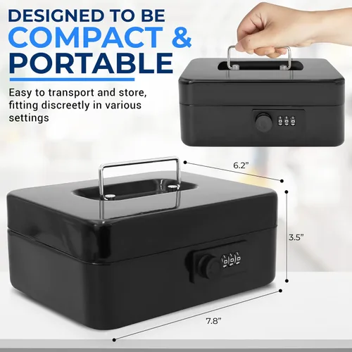 Miniatura 4 de Serenelife Caja de metal de 8 pulgadas con cerradura Caja de seguridad para efectivo con bandeja de dinero 5 cajones con cerradura Bandeja