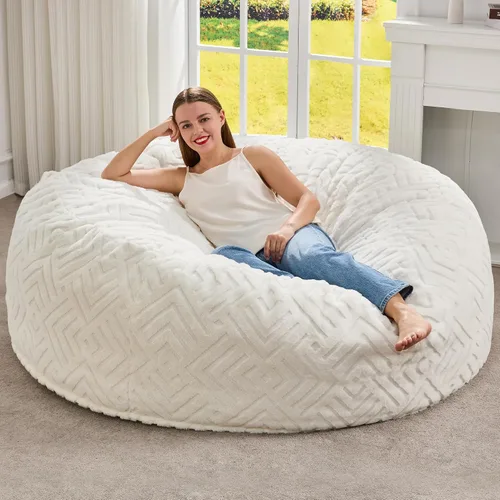 Miniatura 35 de Hobestluk Sillas de Puf para Adultos, Silla de Puf con Relleno, Bolsas Grandes con Funda de Felpa en Relieve, Sillas de Puf Gigantes para Adultos