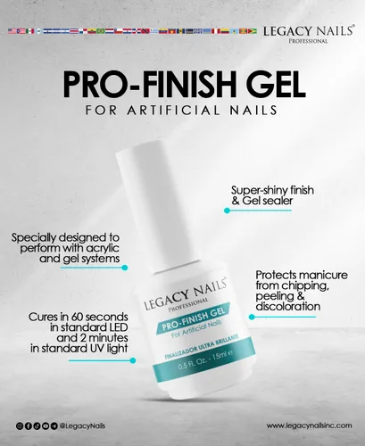 Miniatura 3 de Legacy Nails Professional PRO FINISH GEL 0.5 oz – Sellador de uñas acrílico de alto brillo para un brillo duradero – Fórmula de secado rápido