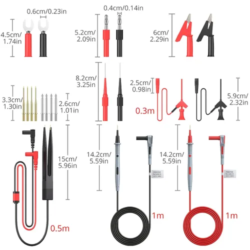 Miniatura 5 de Kit de cables de prueba múltiple Proster - Cable de prueba de multímetro eléctrico con pinzas de caimán, sonda de prueba, agarre de resorte, enchufe