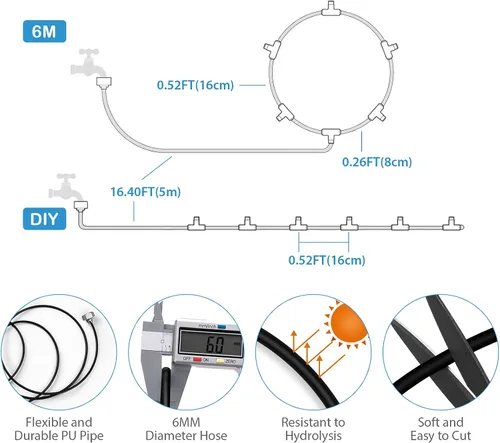 Miniatura 3 de lifeegrn Sistema de enfriamiento por nebulización: sistema de nebulización al aire libre para patio, línea de nebulización de 20 pies+5 boquillas