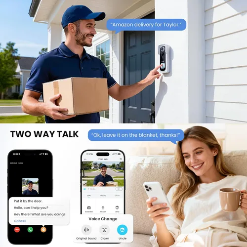 Miniatura 5 de ieGeek Timbre inalámbrico sin suscripción, vista HD 2K 3MP, conversación de 2 vías, detección de movimiento PIR, timbre de video inalámbrico