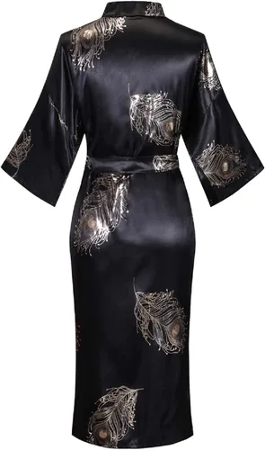 Miniatura 2 de Mujer FloralEstampado Silky Kimono Albornoces Largo Satén Bata de baño Ropa de dormir Ropa de casa