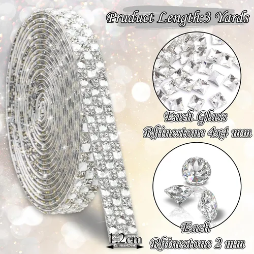 Miniatura 2 de FULZTEY Rollo de cinta de diamantes de imitación de 3 yardas, tira de diamantes de imitación de vidrio blanco para manualidades, cinta de cristal