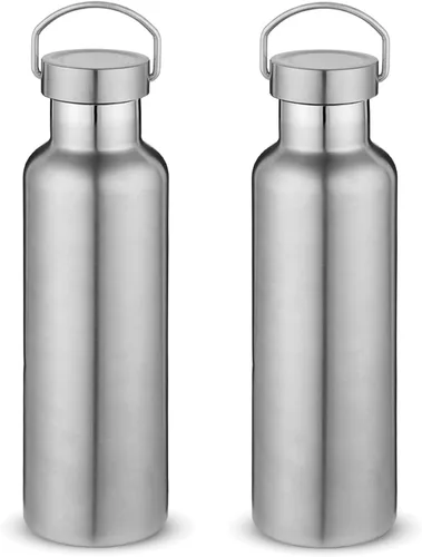 Miniatura 20 de Volhoply 24 onzas Botella de agua aislada con boca estándar con tapa de combinación de plástico y acero inoxidable, botellas de agua de 304 18/8
