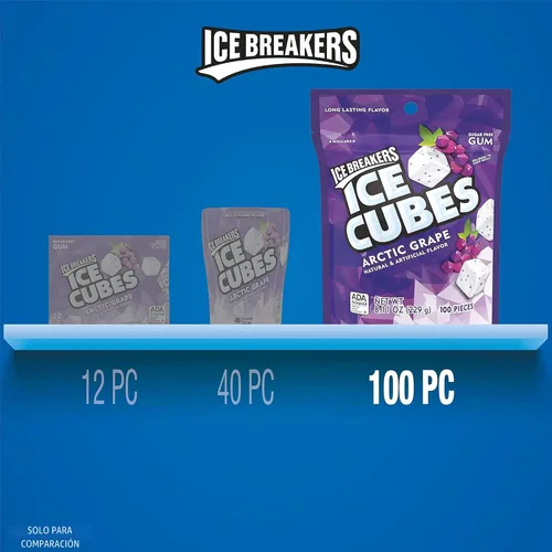 Miniatura 4 de ICE BREAKERS Ice Cubes Arctic Grape - Bolsa de goma de mascar sin azúcar, 8.11 onzas (100 piezas)