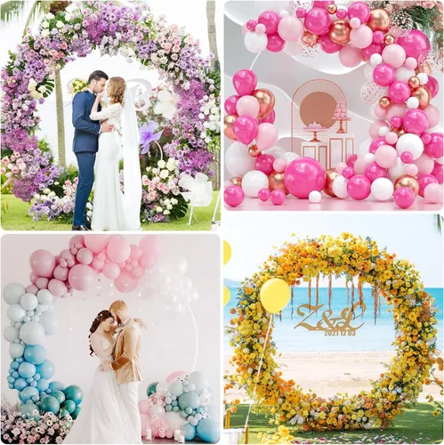 Miniatura 5 de Wokceer Arco de Boda Redondo Soporte de Telón de Fondo 7.2 Pies Marco de Arco Circular para Globos Soporte de Telón de Fondo Circular Arco Redondo