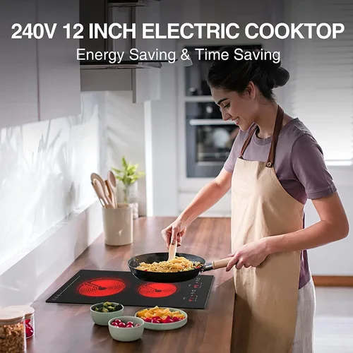 Miniatura 7 de Placa de cocina eléctrica, 2 quemadores, estufa eléctrica de 3000 W, enchufe de 12 pulgadas, encimera de quemador de 220 a 240 V y 9 niveles