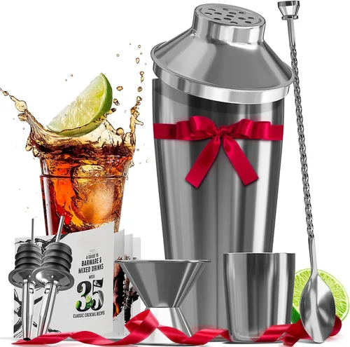 Miniatura 12 de Juego de coctelera de bar, kit de camarero, juego de cóctel negro de 8 piezas, kit de barman mixología, kit de coctelera de acero para bebidas