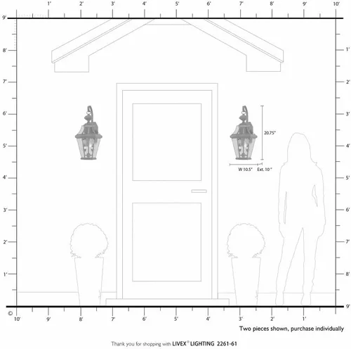 Miniatura 9 de Livex Lighting 2261-91 Georgetown - Farol de pared para exteriores, 2 luces, níquel cepillado