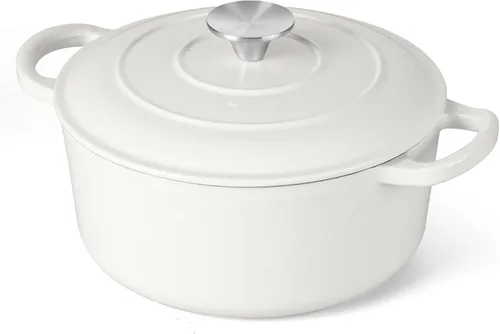 Miniatura 18 de E-far - Horno holandés de 6 cuartos de galón, esmaltado de hierro fundido con tapa, olla de cocina redonda antiadherente para Naranja