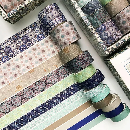 Miniatura 6 de CooBigo Juego de cintas Washi, 12 rollos de 4 tamaños de cintas adhesivas decorativas para manualidades, álbumes de recortes, bricolaje, Pista azul