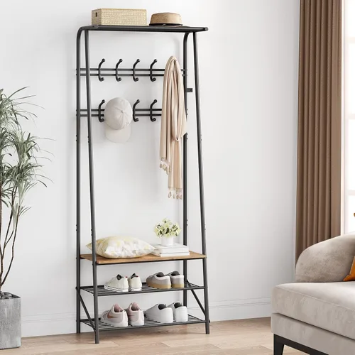 Amyove Perchero para zapatos con 10 ganchos, banco de entrada con almacenamiento, organizador multifuncional para pasillo, muebles decorativos de