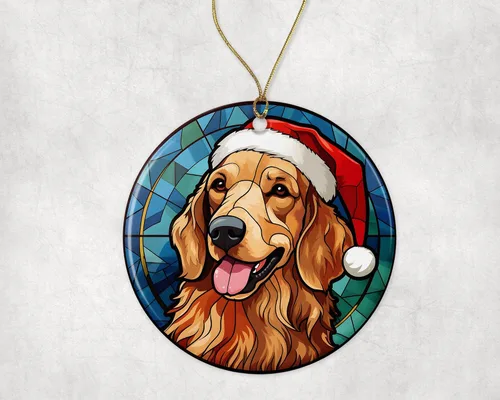 Miniatura 3 de Golden Retriever - Adorno de cerámica de vitral de Navidad, adorno colgante para árbol de Navidad, adorno de vitral de perro, adorno religioso