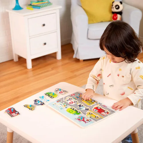 Miniatura 3 de B. toys Peek & Explore Puzzle 4 – Pack – Juguetes de madera para niños pequeños – 8 piezas cada uno – Vehículos, camiones, animales, corral – 2+ años