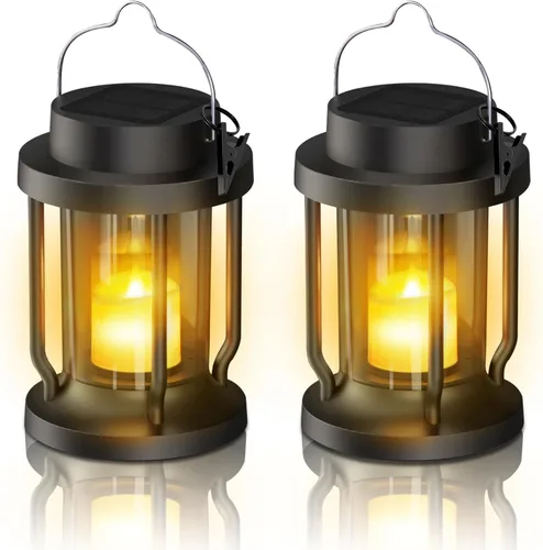 Farol solar para uso en interiores y exteriores, luces solares colgantes con vela parpadeante realista sin llama, resistente a la intemperie para