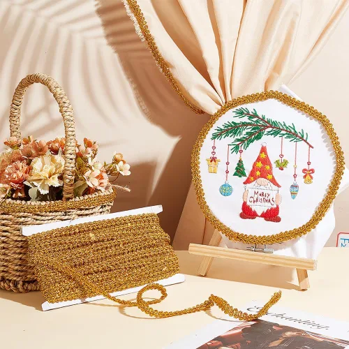 Miniatura 5 de PandaHall Gimp - Ribete trenzado de tela de ciempiés dorado, 22.5 yardas, cinta trenzada, ajuste de encaje metálico, para bodas, novias, disfraces