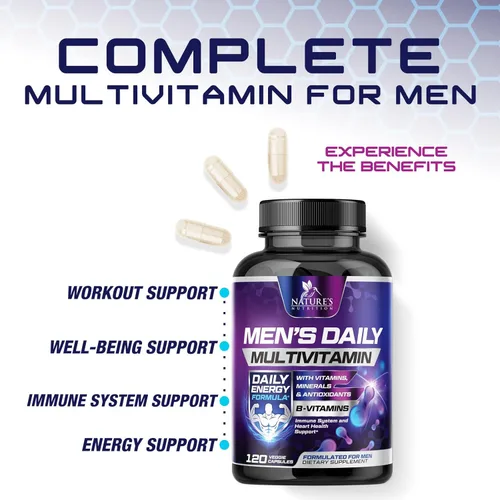 Miniatura 5 de Multivitamínico para hombres, suplemento avanzado con fórmula de espectro completo, vitaminas esenciales A, C, D, E y zinc, vitaminas B de alta