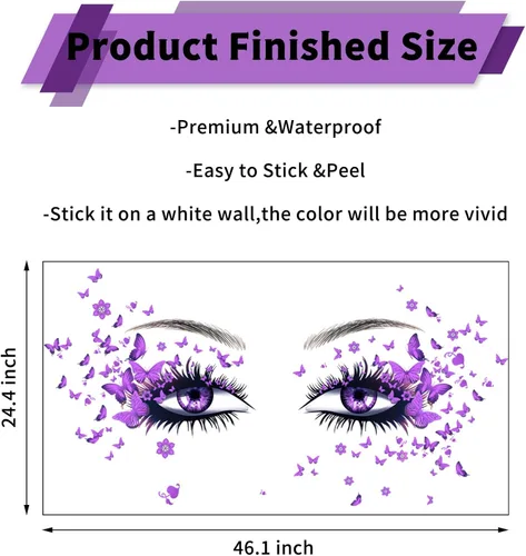 Miniatura 6 de Hermosas calcomanías de pared de ojos de pestañas voladoras calcomanías de mariposa voladora decoración de corazón de niña calcomanías de mariposas