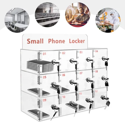 Miniatura 4 de Futchoy Caja transparente para casillero para teléfono celular con cerraduras de puerta y llaves, caja de bloqueo de acrílico para teléfono celular