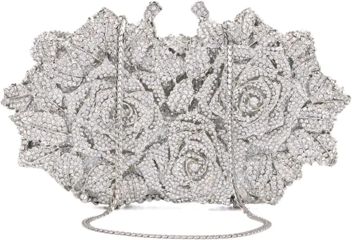 Ynport Bolso de noche gótico de cristal con diamantes de imitación para mujer, diseño floral, boda, fiesta, diamantes brillantes