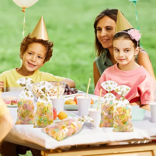 Miniatura 6 de COQOFA 100 bolsas de regalo de celofán de 5 x 11 pulgadas, color dorado, bolsas transparentes para recuerdos de fiesta, bolsas de plástico