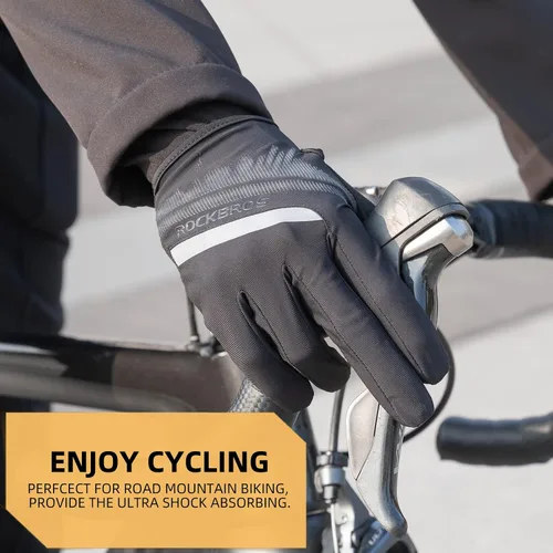 Miniatura 6 de ROCKBROS Guantes de bicicleta de montaña para hombre, antideslizantes, transpirables, guantes de ciclismo de dedo completo para deportes al aire