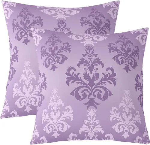 Juego de 2 fundas de almohada de medallón morado de damasco de 16 x 16 pulgadas, fundas de almohada vintage floral victoriana barroca fundas de