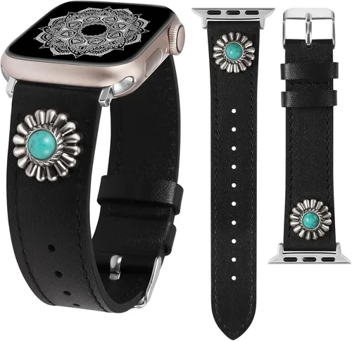 Miniatura 7 de W-RARA Correas de cuero compatibles con Apple Watch Band de 38/40/41/42/44/45/46/1.929 in para mujer, elegante correa de cuero elegante con dijes