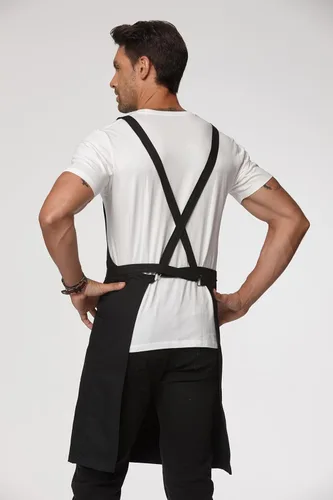 Miniatura 2 de Delantal de cocina unisex, delantal con correa cruzada con 2 bolsillos, delantal profesional duradero e impermeable Negro