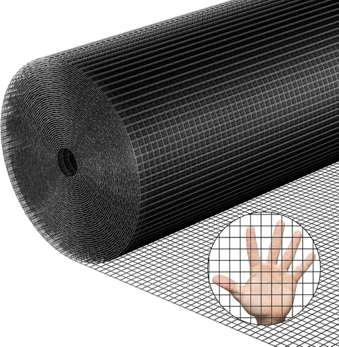 Tela Metálica de Alambre Recubierto de PVC 24'' x 25' Malla de 1/2 pulgada Valla de Alambre de Pollo Recubierto de Vinilo Negro Calibre 19 Valla de