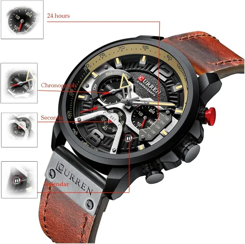 Miniatura 2 de CURREN - Reloj analógico de cuarzo para hombre, reloj de pulsera con correa de piel, resistente al gua y a la moda