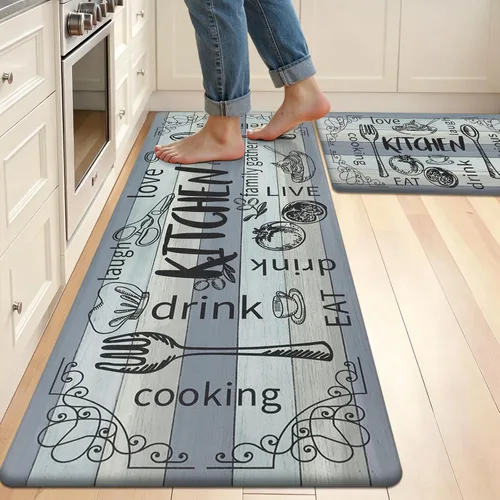 Miniatura 23 de HEBE Juego de 2 tapetes de cocina gruesos y antifatiga acolchados para el suelo, alfombras impermeables antideslizantes, cómodos tapetes de chef