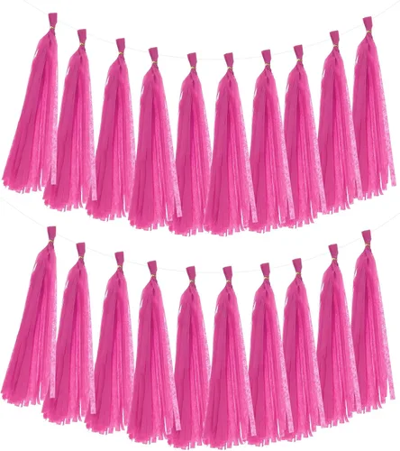 Miniatura 19 de MECCANIXITY 20 guirnaldas de papel de seda con borlas para decoración de fiestas, día de San Valentín, cumpleaños para mujeres con cuerda y alambre
