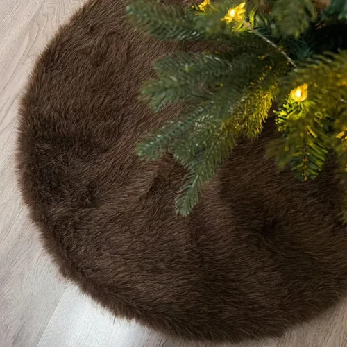 Miniatura 20 de Falda de árbol de Navidad de felpa negra de 24 pulgadas, pequeña, de piel sintética gruesa, lujosa decoración navideña para Año Nuevo, decoración