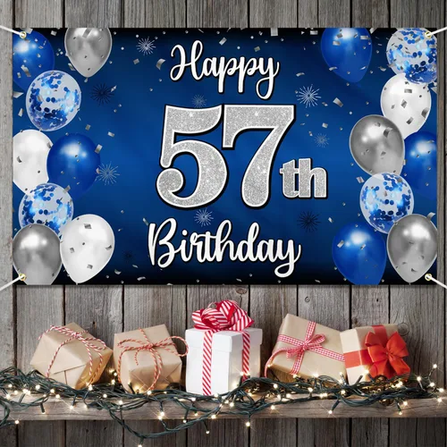 Miniatura 70 de Decoración de feliz cumpleaños 35, globo azul y plateado de 35 años, cartel grande de telón de fondo de cumpleaños, suministros para fiesta de 35th