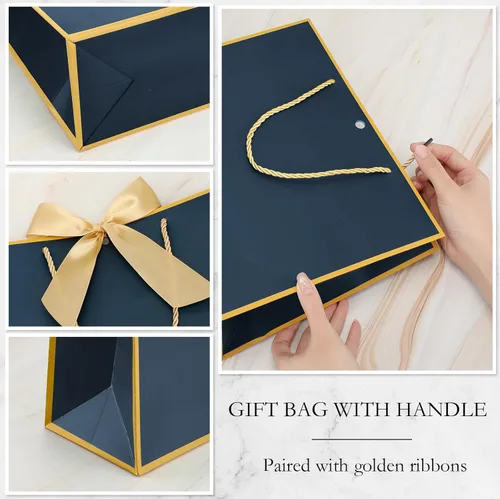 Miniatura 4 de Silkfly Bolsas de regalo de agradecimiento con asa de 12 x 10 x 4 pulgadas, elegante bolsa de regalo de bienvenida con lazo para boda, graduación