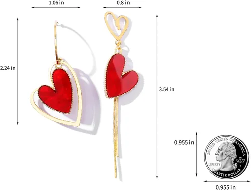 Miniatura 4 de Aretes asimétricos de corazón para niñas, aretes colgantes de corazón para mujer, día de San Valentín, día de la madre, cumpleaños, regalo de Navidad