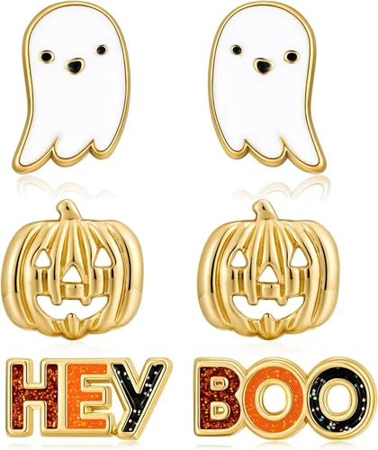 LILIE&WHITE Aretes de Halloween para mujer, con sombrero de bruja, aretes colgantes de calabaza, aretes de gato negro, aretes de calavera, aretes de