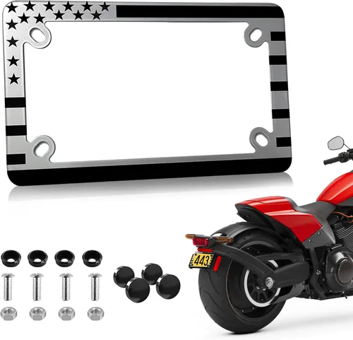 Miniatura 10 de Marco de matrícula de bandera americana para motocicleta - Acero inoxidable con rayas mate y bandera de EE.UU. brillante, cubiertas de marco