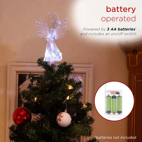 Miniatura 5 de Alpine Corporation Adorno para la Copa del Árbol de Ángel de 11 pulgadas de alto con alas de fibra óptica y luz LED, con función de temporizador