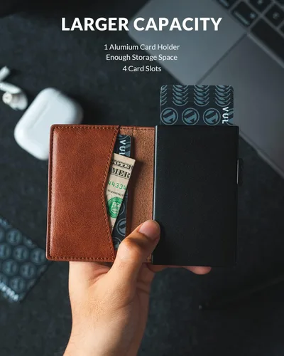 Miniatura 28 de VULKIT Billeteras delgadas para hombre, con bloqueo RFID, diseño minimalista con capacidad para hasta 11 tarjetas, Negro -, Minimalista